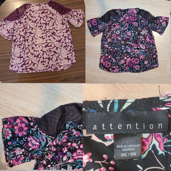 LOT 2 - NWOT ATTENTION WOMEN’S XXL BLOUSE FLORAL TOP BUSINESS CASUAL LIGHTWEIGHT - Picture 1 of 8